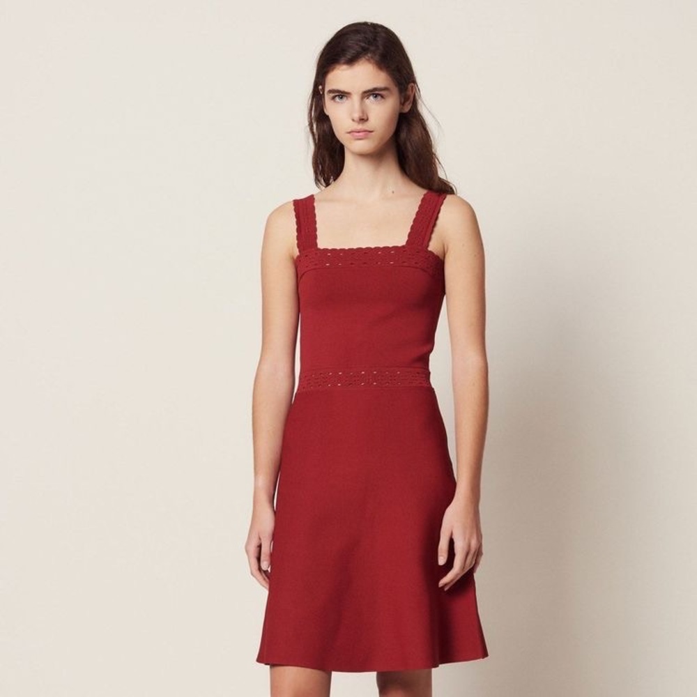 Sandro Paris Terracotta Alyson Sleeveless Stretch knit Fit and Flare Dress FR44